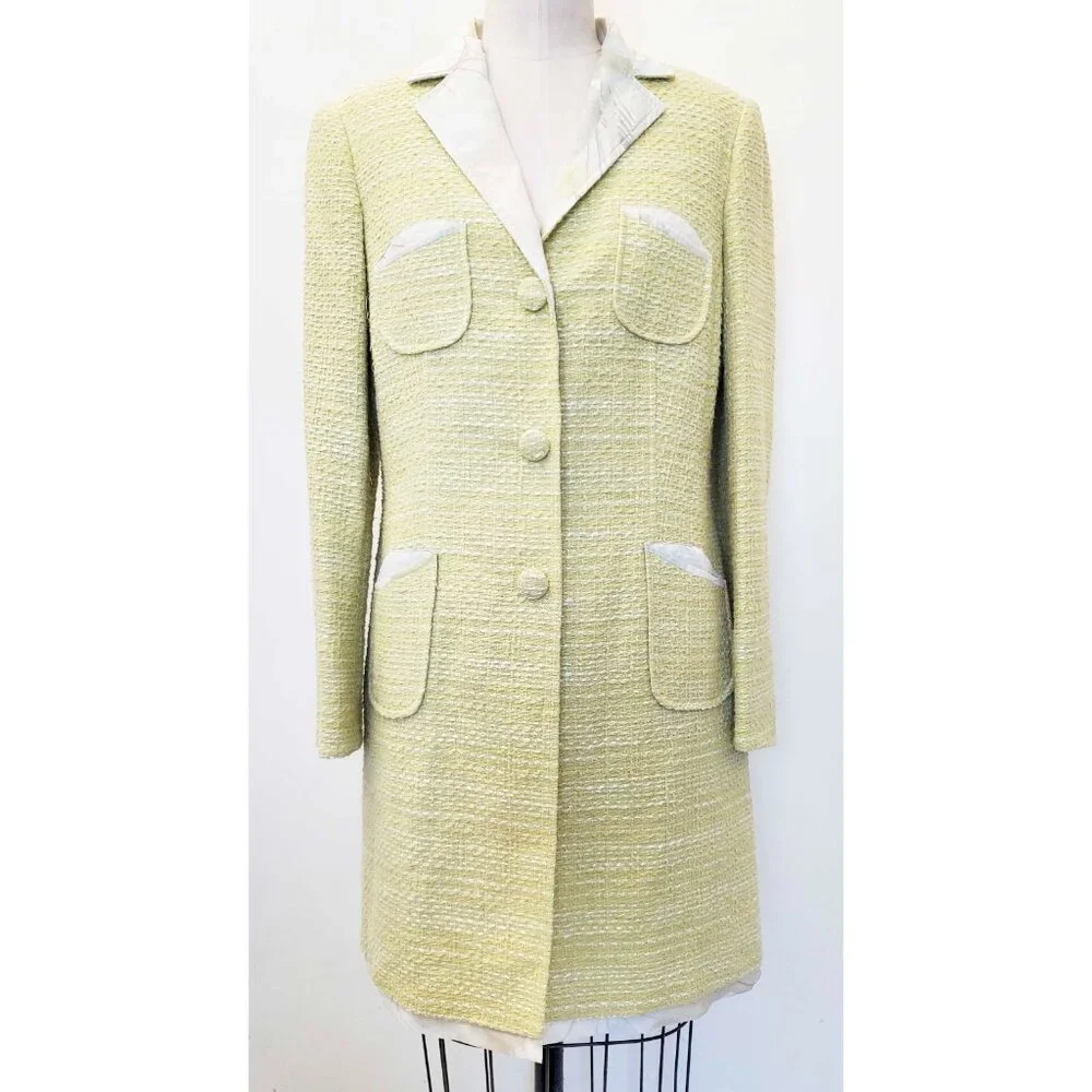 Sigrid Olsen Womens Long Jacket Sport Coat Orchid Moon Lime Green Cotton 10 NWT